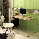 简易电脑桌现代简约家用实木台式笔记本桌子带书架组装办公桌