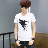 短袖T恤男青少年韩版修身印花打底衫夏季学生V领男士潮流型男衣服