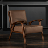 北欧榆木实木沙发椅 现代简约客厅皮艺休闲椅 单椅 洽谈椅