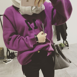 韩国单秋冬季加厚加绒洋气紫数字宽松半高领领套头短款卫衣绒衫女