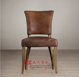 特价美式乡村皮艺软包实木餐椅法式复古做旧扶手椅书房单人休闲椅