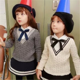 韩国女童装毛衣翻领套头女童针织衫打底衫针织套装春秋冬款毛衣