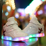 儿童充电白卡通高帮LED灯运动靴男童春t秋款学生红黑跳街舞蹈潮鞋
