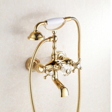 欧式高端镀金色花洒水龙头套装全铜冷热双把双控仿古欧式大淋浴器