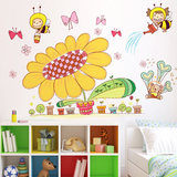 可移除墙贴纸贴画勤劳小蜜蜂卡通幼儿园可爱儿童房装饰向日葵