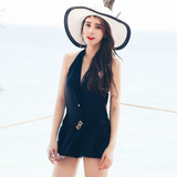 韩国新款游泳衣女时尚性感连体裙式平角带文胸显瘦遮肚钢托聚拢