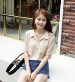 2016夏韩国官网正品代购女装 休闲宽松翻领短袖衬衫 cherrykoko