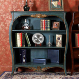 地中海蓝色书柜 简约书橱客厅展示柜 欧式实木住宅家具卧室储物柜