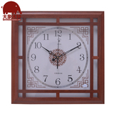 北极星桃木新中式钟表实木挂钟正方形客厅时尚时钟仿古典大号方钟