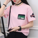 夏季新款韩版刺绣宽松显瘦圆领学生上衣服半袖字母打底短袖T恤女