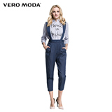 Vero Moda2016新品竖条纹宽腰头七分背带牛仔裤316269001