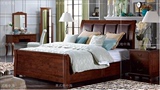 美式乡村白蜡木真皮床 现代简约卧室双人床 婚床 环保家具 可定制