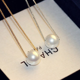 电镀18K金韩国时尚单颗珍珠吊坠项链一颗珠子锁骨链不掉色包邮