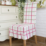 粉绿格子纯棉全棉布艺 连体椅套餐椅套软包椅套摆边可定制