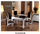 简约现代实木黑白餐桌伸缩折叠组合餐桌椅钢化玻璃烤漆餐桌圆餐桌