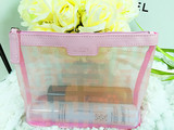 包邮新款粉色透明蕾丝格纹大容量洗漱包女化妆包收纳包手拿包