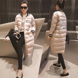 2015冬季新款韩版字母印花拉链修身加厚中长款长袖棉衣女外套7H2a