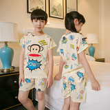 夏季儿童睡衣小男孩童装家居服纯棉中大童女孩卡通大嘴猴舒适套装