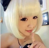 包邮年会假发短发女生米白色帅气彩色发型bobo长卷发舞会cosplay