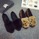 韩国代购冬新款毛毛鞋兔毛加绒圆头套脚粗跟懒人豆豆鞋一脚蹬女鞋