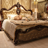 雨花石家具 新古典实木真皮欧式床深色双人床法式床奢华卧室婚床