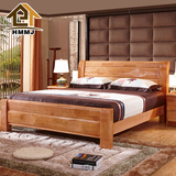 现代中式简约实木床双人婚床橡胶木高箱储物卧室实木家具套装1.8
