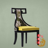 现代餐椅古典布艺洽谈椅中式实木水曲柳沙发椅韩式荷花餐椅印花椅