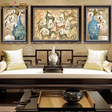凤之舞手绘油画现代简约三拼抽象装饰招财鹿家居客厅餐厅玄关壁画