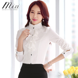 香港代购ZARA女士白衬衫立领荷叶边衬衣长袖大码修身职业通勤女装