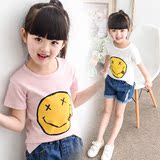 童装女童2016新款夏装短袖体恤中小童韩版笑脸T恤儿童纯棉上衣潮