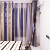客厅地中海蓝色条纹窗帘布 透明窗纱定制成品 卧室现代简约落地窗