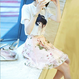 夏季韩版两件套连衣裙新款甜美小清新雪纺套装裙子女中裙a字短裙