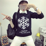2015秋冬韩版新款假领子两件套雪花印花学生大码加绒套头卫衣女