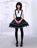 2015夏女装复古洛丽塔Lolita水手领海军风日系校园短袖背带连衣裙