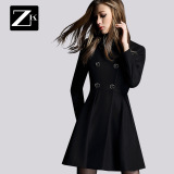 ZK2016冬装新款双排扣毛呢外套女装中长款修身呢子大衣羊毛大衣潮
