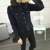 16年春装新款韩国欧洲站 韩版超显瘦牛仔衬衫衬衣女长袖衬衣