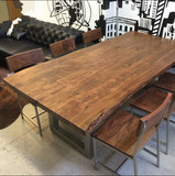 美式实木餐桌复古铁艺办公会议桌酒吧桌咖啡厅长方形餐桌椅 组合