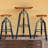美式家具铁艺实木酒吧椅吧台凳椅子 酒吧桌椅可升降