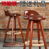 实木吧台椅 旋转欧美式时尚简约现代靠背家用前台酒吧椅子高脚凳