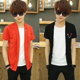 夏季男装假两件T恤男士 韩版修身青少年帅气短袖上衣服学生外套潮