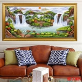欧式风景油画纯手绘定制山水风水沙发背景墙客厅装饰画挂画聚宝盆