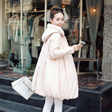 韩版a字型羽绒服女中长款宽松加厚纯色显瘦斗篷型学生加大码外套