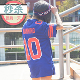 韩国范运动原宿港风棒球篮球服短袖T恤数字宽松中长款连衣裙女潮