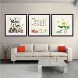 中国风客厅沙发背景墙面装饰画 新中式荷花挂画 家庭室内壁画带框
