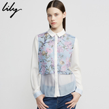 Lily2015冬装新款女装ol通勤时尚休闲舒适修身碎花印花长袖衬衫