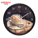 艾丽洛圆形现代咖啡餐客厅电子挂钟时尚个性卧室大号石英时钟挂表