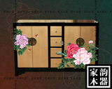 新中式实木手绘门厅玄关柜彩绘鞋柜客厅储物柜飘窗收纳柜子可定制
