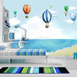 大型壁画卡通海景气球墙纸儿童房卧室客厅幼儿园整张环保壁纸
