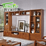 现代中式实木电视柜组合柜 客厅电视柜背景墙壁柜茶几组合 包安装