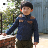 男童加绒衬衫 儿童加厚牛仔衬衣 韩国童装冬装潮宝宝夹棉打底长袖